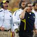 Michigan offensive coordinator Al Borges and head coach Brady Hoke shout from the sideline during the third quarter against Michigan State at Michigan Stadium on Saturday afternoon. Melanie Maxwell I AnnArbor.com